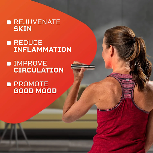 InfraBeam benefits — rejuvenate skin, reduce inflammation, improve circulation, promote good mood